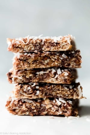 stack of no-bake chewy coconut granola bars