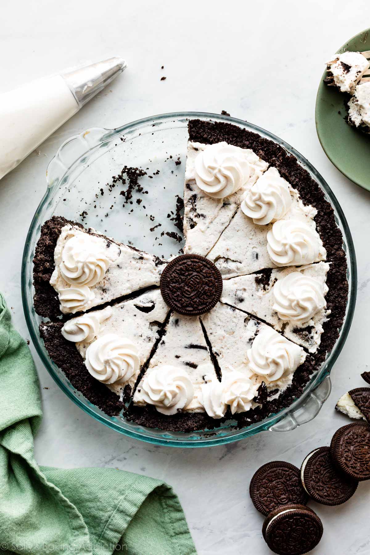 Oreo cookies and cream pie with whipped cream on top