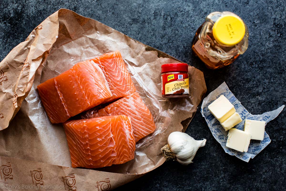 salmon filets, butter, garlic, and spices