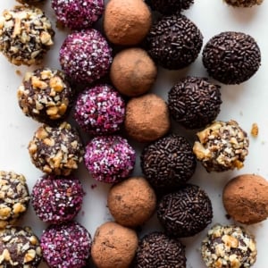 Homemade chocolate truffles with various coatings
