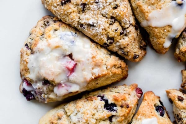 Mixed berry scones and chocolate chip scones