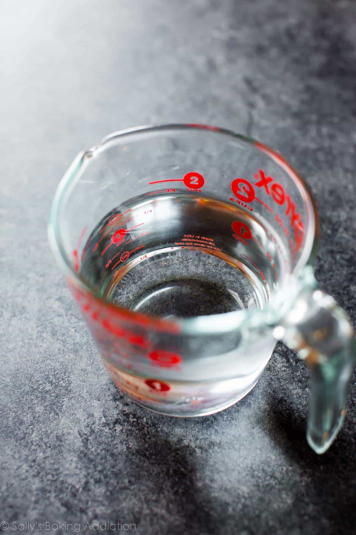 glass measuring cup filled with water